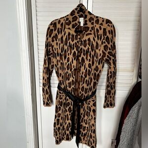 Chicos Cheetah Cardigan sweater with faux leather belt